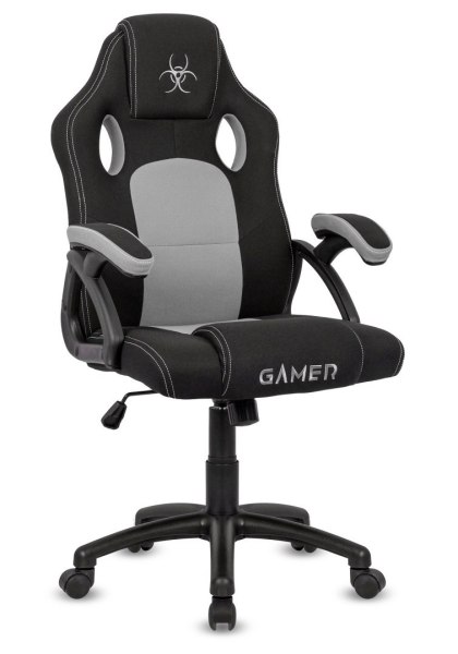 Fotel gamingowy obity tkaniną FOT-421-SZAR