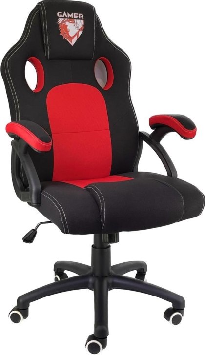 Fotel gamingowy czerwony Tkanina FOT-423-CZERWO