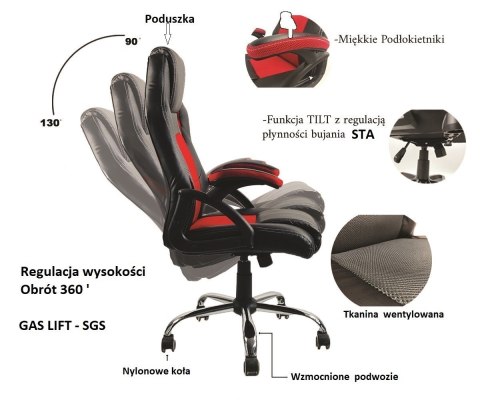 Fotel gamingowy czerwony Tkanina FOT-423-CZERWO