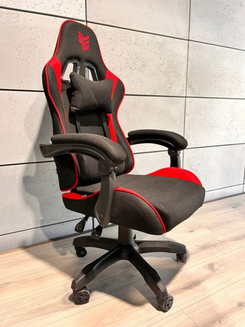 Fotel gamingowy czarno czerwony Tkanina FOT-429-CZERWO