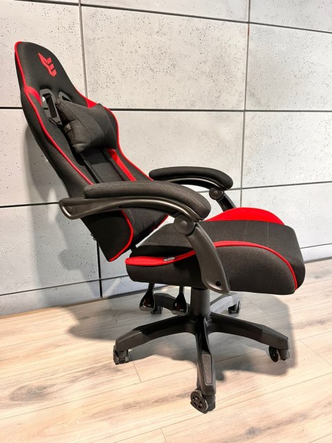 Fotel gamingowy czarno czerwony Tkanina FOT-429-CZERWO