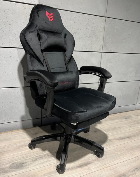 Fotel gamingowy z wysuwanym podnóżkiem Alcantara FOT-444-CZERN