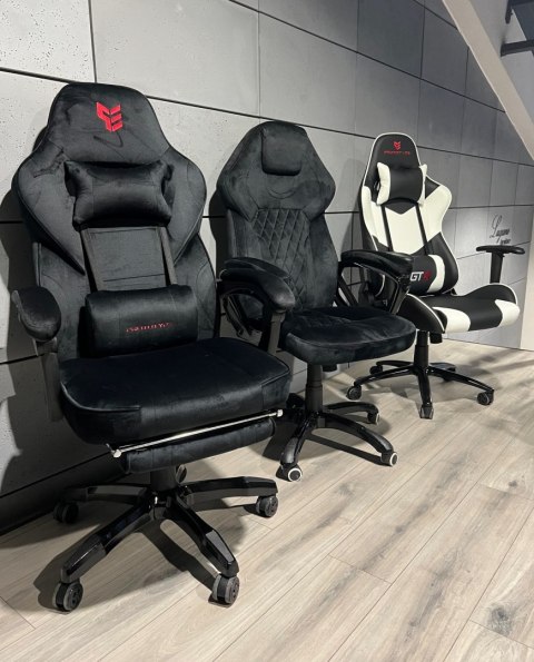 Fotel gamingowy z wysuwanym podnóżkiem Alcantara FOT-444-CZERN