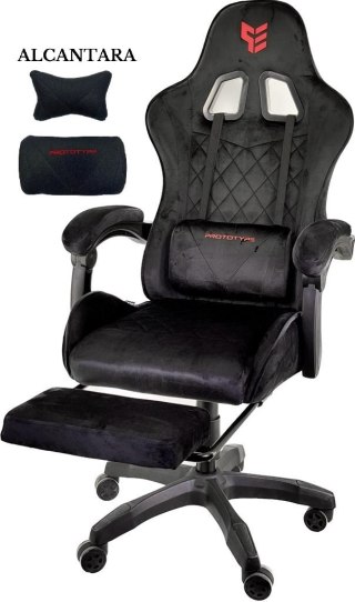Fotel gamingowy z podnóżkiem Alcantara FOT-433-CZERN