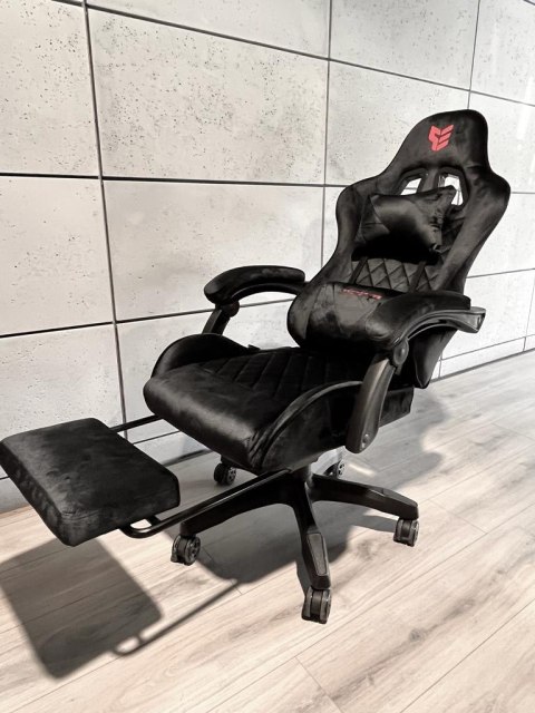 Fotel gamingowy z podnóżkiem Alcantara FOT-433-CZERN