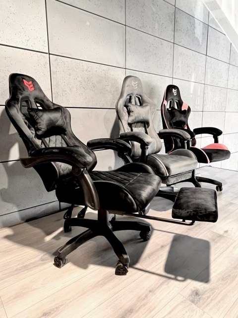 Fotel gamingowy z podnóżkiem Alcantara FOT-433-CZERN