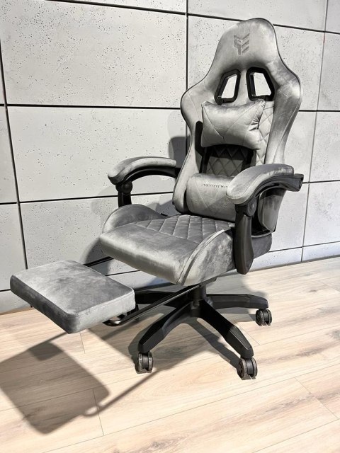 Krzesło gamingowe z podnóżkiem Alcantara FOT-433-SZAR