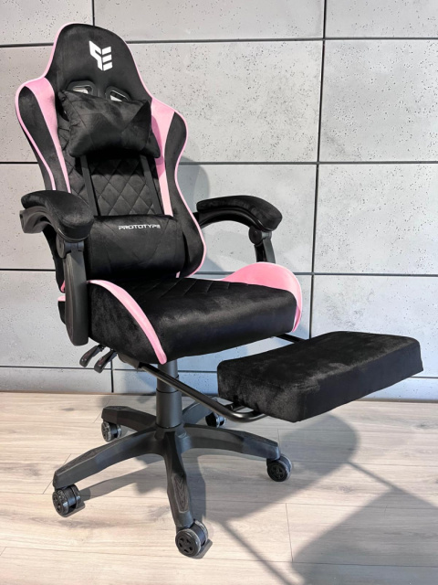 Fotel gamingowy czarno różowy Alcantara FOT-433-ROZ