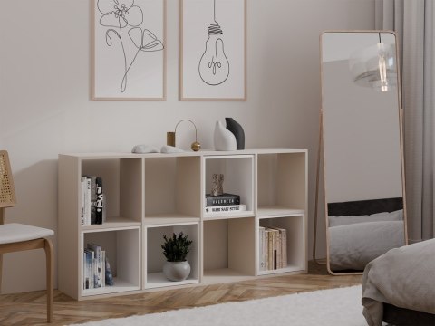 Wizualizacja nowoczesnego biura lub salonu z produktem: kaszmirowy regał kratka RE-1409-KASZ.
