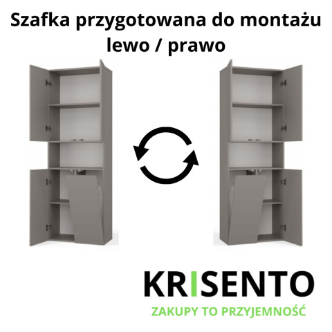 Schemat montażu słupka łazienkowego LAZ-1319-GLI z opcją montażu i otwierania drzwi na lewą lub prawą stronę.