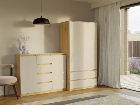 Stylowy pokój dzienny przedstawiający komodę KOM-913-ART-KASZ w półprofilu.
