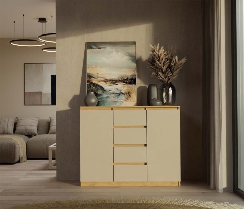 Funkcjonalne wykorzystanie blatu komody 120cm – model KOM-913-ART-KASZ w wizualizacji przedniej.