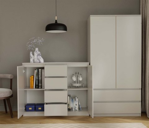 Otwarta komoda stylowa 120cm KOM-913-KASZ w aranżacji wnętrza – widok z frontu.
