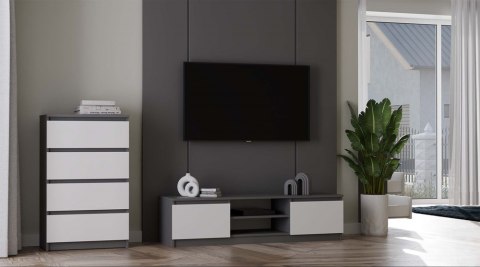 Funkcjonalne wykorzystanie komody 70cm – model KOM-902-ANT-BIEL-MAT w wizualizacji przedniej.
