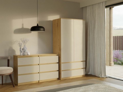 Wizualizacja przytulnej sypialni z produktem: komoda z szufladami KOM-904-ART-KASZ.