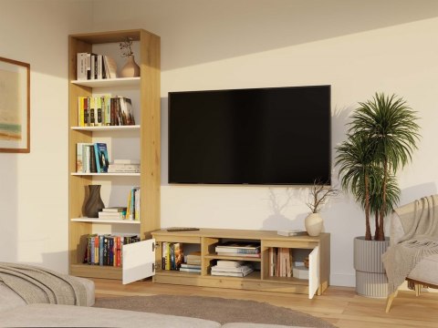 Otwarta szafka pod tv 120 cm RTV-501-ART-BIEL-MAT w aranżacji salonu - widok 3/4.