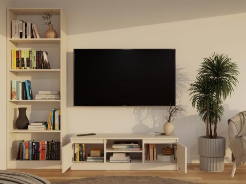 Szafka rtv beżowa 120cm RTV-501-KASZ z otwartymi frontami w codziennym użytkowaniu.