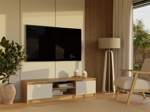 Wizualizacja salonu z produktem: zamknięta szafka na tv 140cm RTV-502-ART-KASZ.