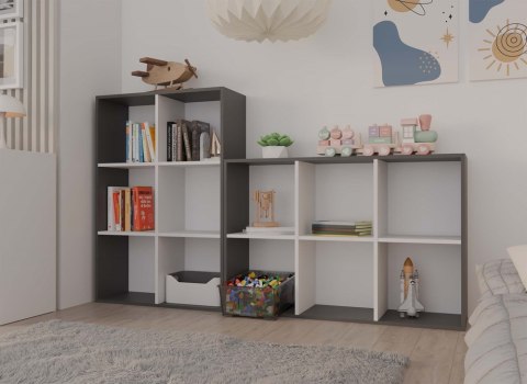 Wizualizacja salonu, biura lub pokoju młodzieżowego z produktem: regał 2x3 RE-1408-ANT-BIEL-MAT.