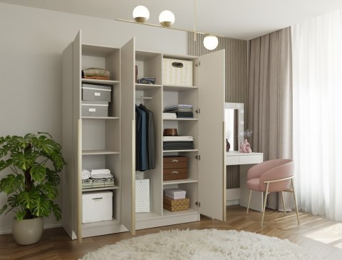 Otwart szafa do sypialni 150 cm SZAF-1020-KASZ-150CM w aranżacji - widok w półprofilu.