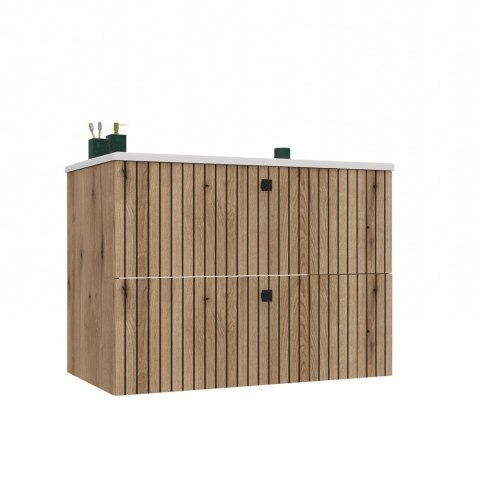 Zamknięta szafka z umywalką 80 wisząca LAZ-1325-EVO-80CM+UMY widoczna w półprofilu.
