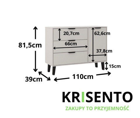Wymiary komody ryflowanej KOM-929-KASZ-LAM.