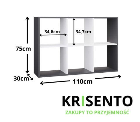 Wymiary regału 2x3 RE-1408-ANT-BIEL-MAT.