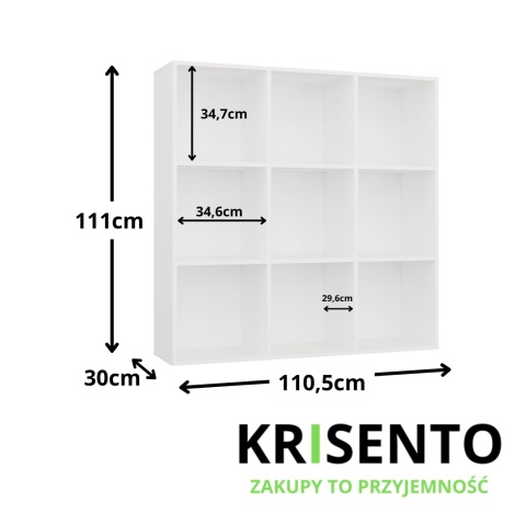 Wymiary regału 3x3 RE-1443-BIEL-MAT.