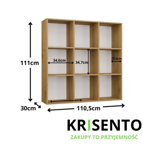 Wymiary regału komorowego 3x3 RE-1443-ART.