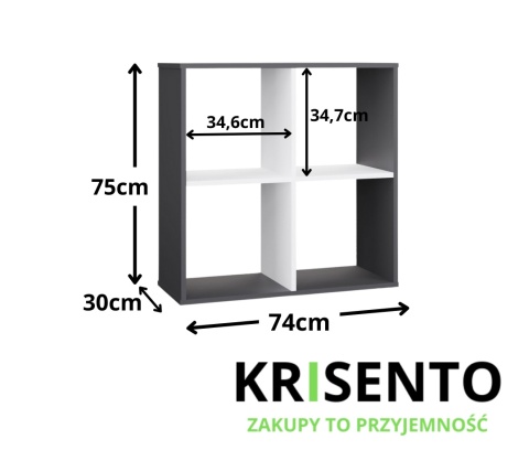 Wymiary regału kwadratowego 2x2 RE-1407-ANT-BIEL-MAT.