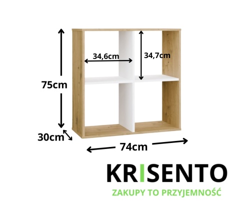 Wymiary regału kwadratowego 2x2 RE-1407-ART-BIEL-MAT.
