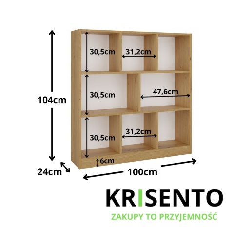 Wymiary regału na książki do salonu RE-1442-ART.
