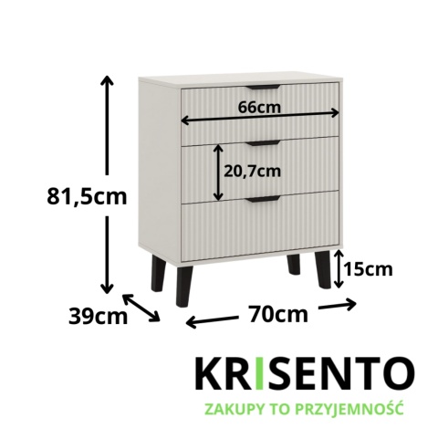 Wymiary ryflowanej komody z szufladami KOM-926-KASZ-LAM.