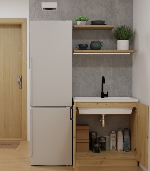 Szafka pod zlew 80 cm KUCH-1805-ART-80 z otwartymi drzwiami w użytkowaniu.