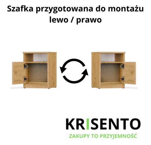 Schemat montażu szafki nocnej SN-316-ART z opcją montażu na lewą lub prawą stronę.