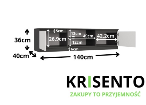 Wymiary szafki pod telewizor 140 cm RTV-502-ANT-BIEL-MAT.