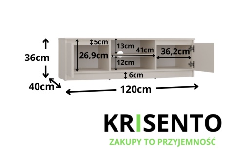 Wymiary szafki rtv beżowej 120cm RTV-501-KASZ.