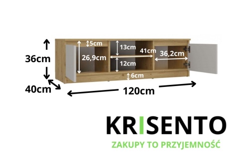 Wymiary szafki rtv stojącej 120cm RTV-501-ART-KASZ.