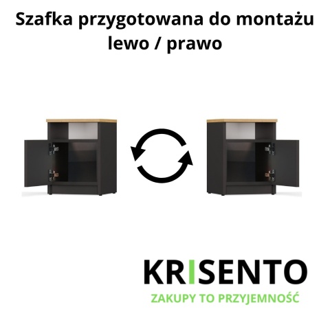 Schemat montażu szafki nocnej SN-316-ANT-ART z opcją montażu na lewą lub prawą stronę.