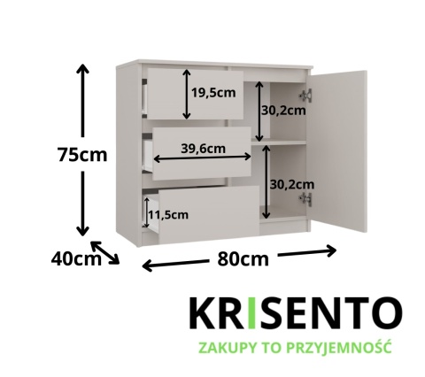 Wymiary komody szerokości 80 cm KOM-910-KASZ.