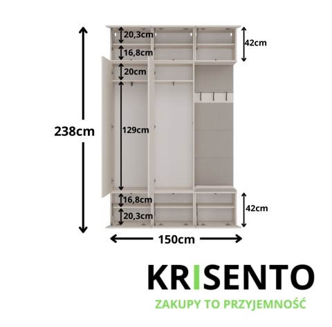 Wymiary mebli na korytarz GAR-108-1W-2S-KASZ.