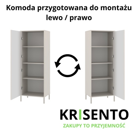 Schemat montażu szafki KOM-936-KASZ-LAM z opcją montażu drzwi na lewą lub prawą stronę.