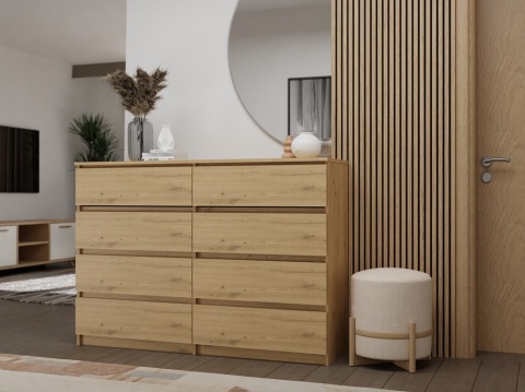 Wizualizacja przytulnego salonu z produktem: długa komoda 140cm dąb artisan KOM-908-ART.