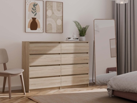 Wizualizacja przytulnego salonu z dużą komodą 140 cm w kolorze dąb sonoma KOM-908-SON.