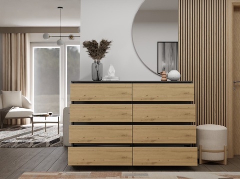 Wizualizacja salonu z szeroką komodą 140 cm antracyt dąb artisan KOM-908-ANT-ART.