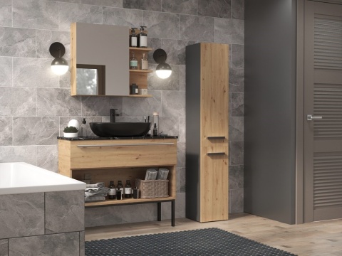 Stylowe wnętrze łazienkowe w stylu loft z antracytową szafką LAZ-1314-ANT-ART w półprofilu.