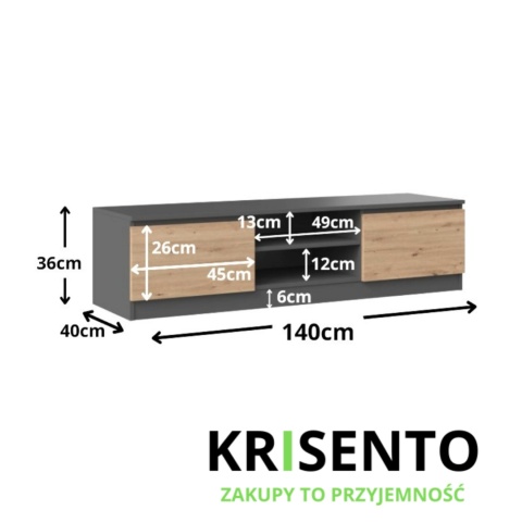 Wymiary szafki pod telewizor RTV-502-ANT-ART.
