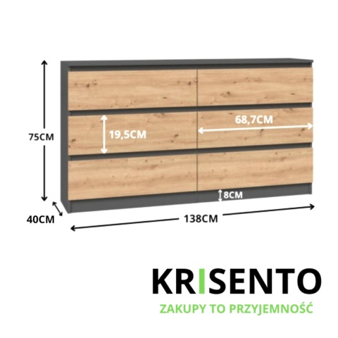 Wymiary komody KOM-906-ANT-ART.