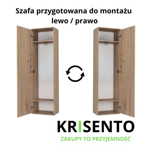 Schemat techniczny szafy SZAF-1003-ART prezentujący możliwość montażu drzwiczek na lewą lub prawą stronę.