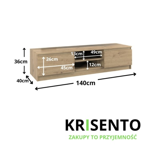 Wymiary szafki RTV-502-ART pod telewizor.